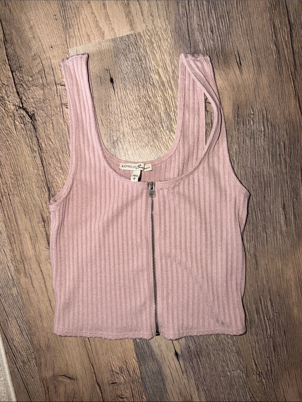 Express Light Pink Ribbed Zip Crop Tank